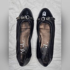 🩷AGL Attilio Giusti Leombruni Women’s Black Leather Ballet Flats - Size 38.5💜